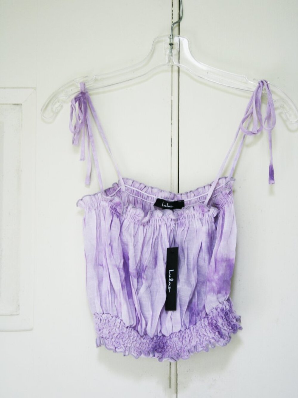 Lulus Tie Strap Smocked Crop Top Lavender Tie Dye
